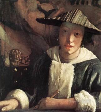 ヨハネス・フェルメール Painting - フルートを持つ少女 バロック ヨハネス・フェルメール